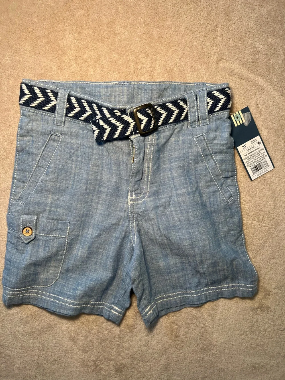 Boys Light Blue Chambray Jeans with Navy Patterned Belt